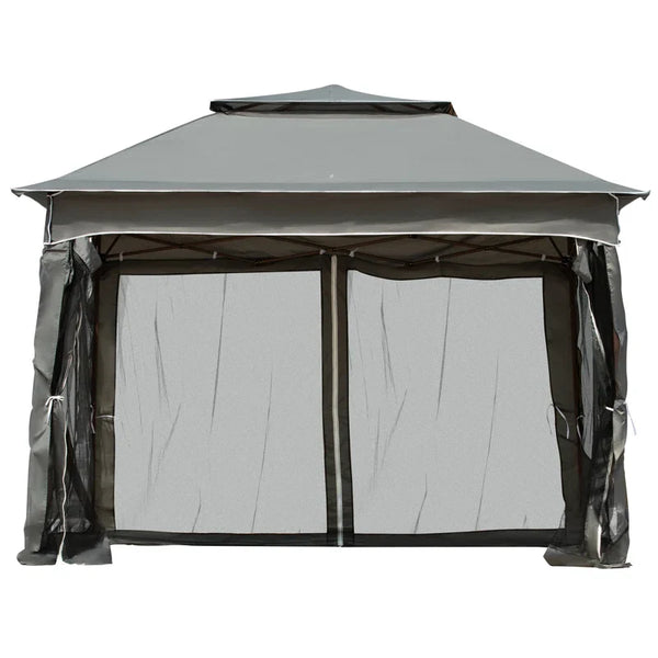Arlmont & Co 11′ X Pop Up Canopy Gazebo, Outdoor Patio Shelter With Detachable Zipper Net. Instant Tent For Backyard And Garden. Dark Gray. 114 Sq Ft Shade
