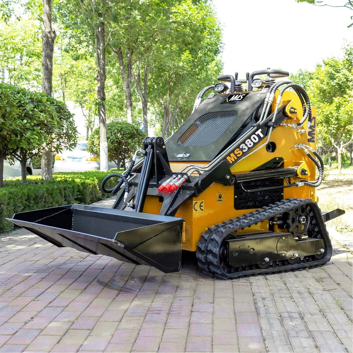 Mms Mini Skid Steer Loader with 46 inch Bucket, 22hp Multifunction Stand-On Crawler Skid Steer Machine, Hydraulic Drive Compact Track Loader