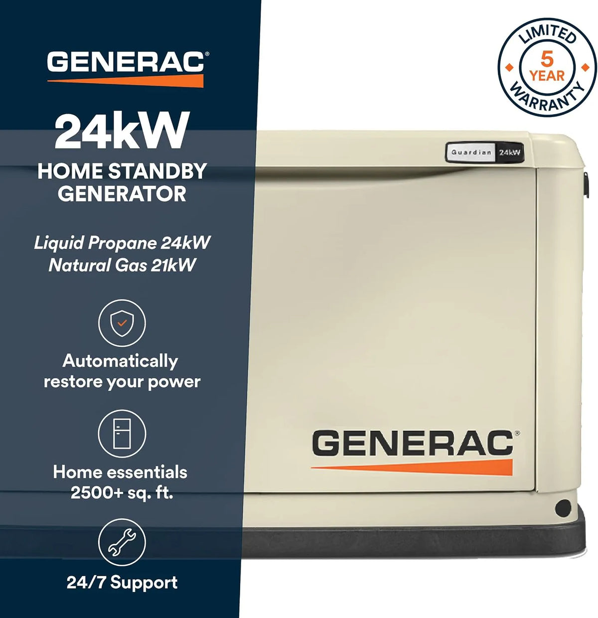 Safford Equipment Generac Guardian 24KW Home Standby Generator W/ Wi-Fi & 200ASE Transfer Switch & Gen Pad
