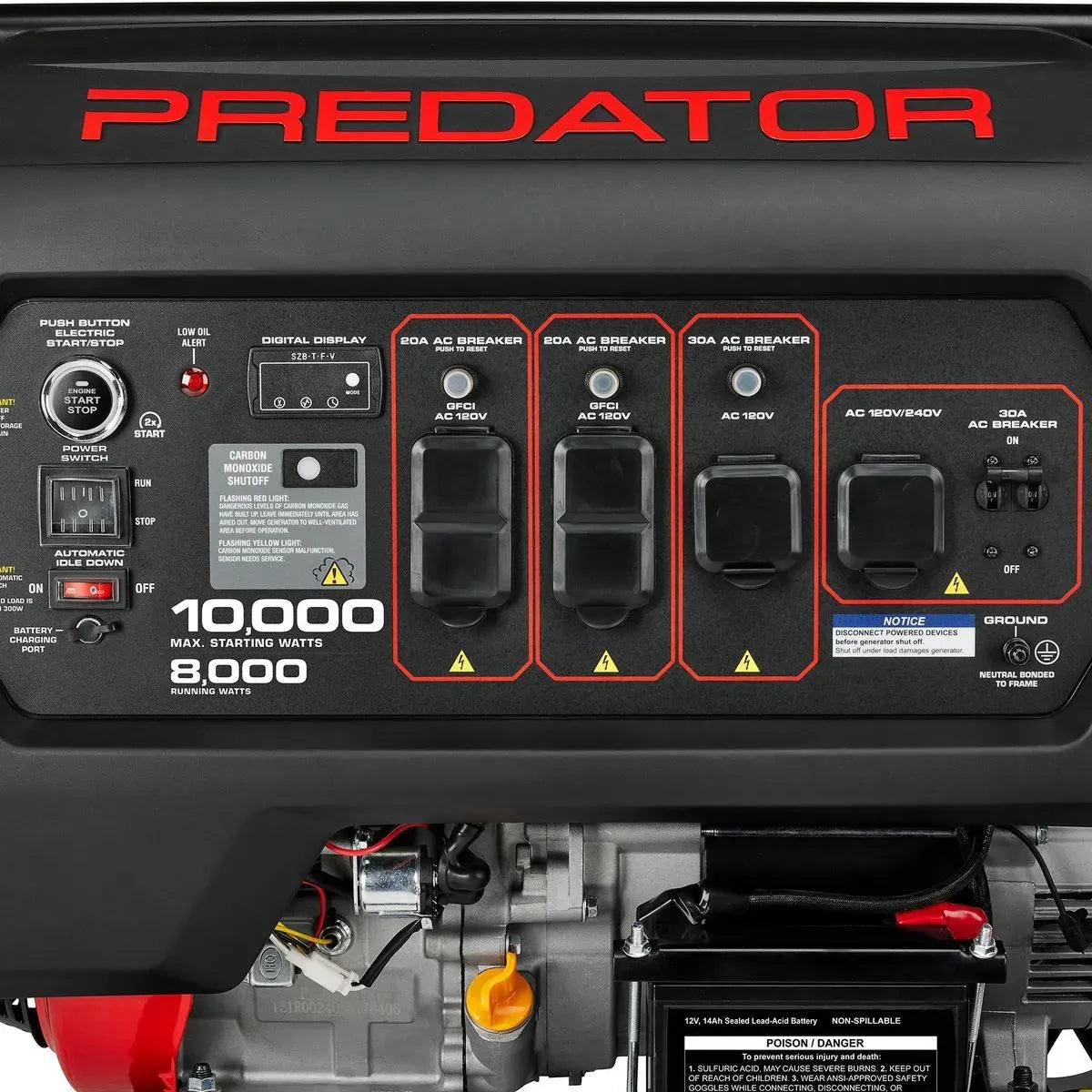 Predator 10,000 Watt Gas-Powered Portable Generator With Remote Start And Co Secure Technology