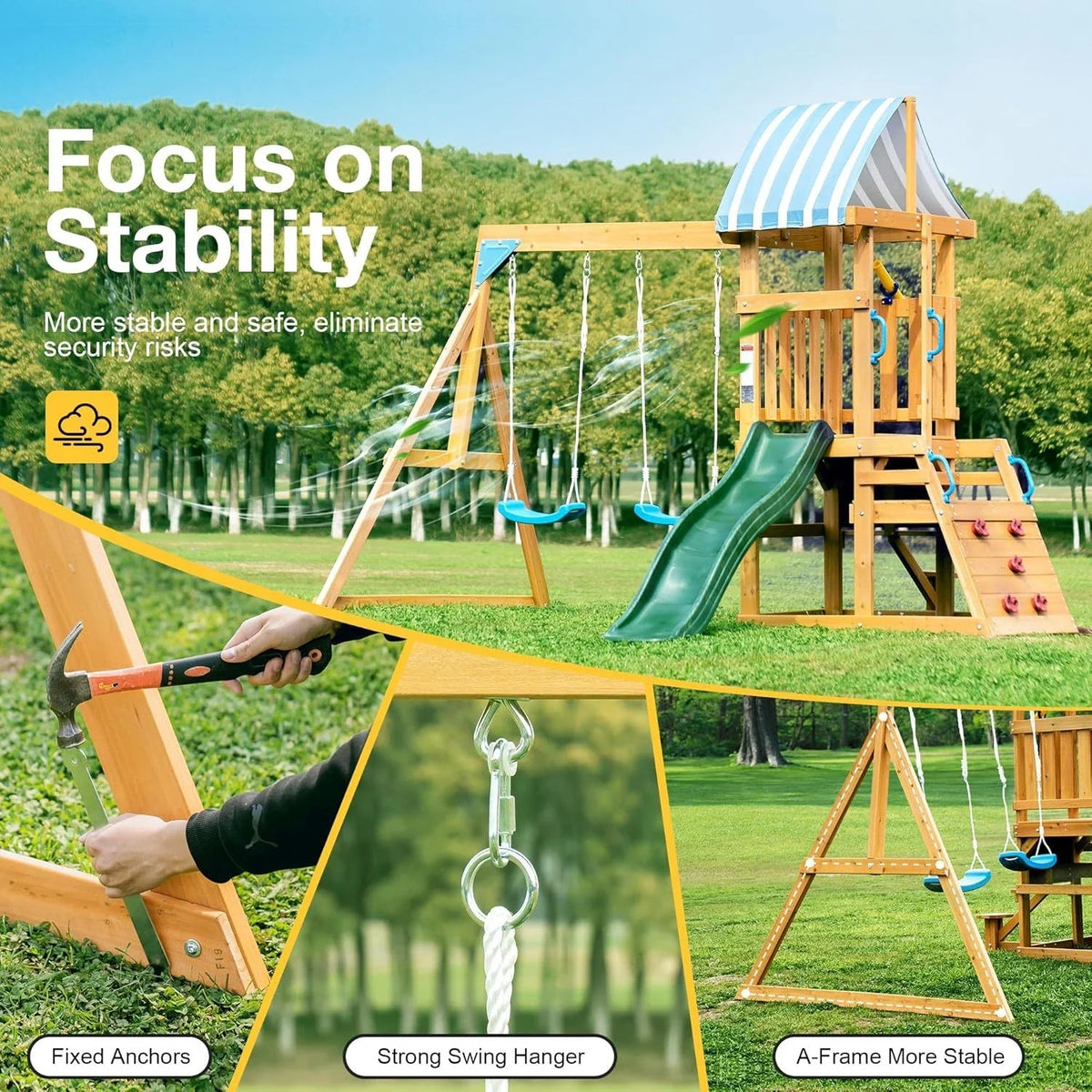 ROBUD Wooden Swing Sets for Backyard