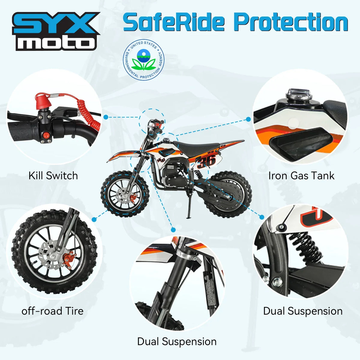SYX MOTO MK 40cc 4 Stroke Mini Dirt Bike Pull Start Automatic Transmission Pit Bike for Kids