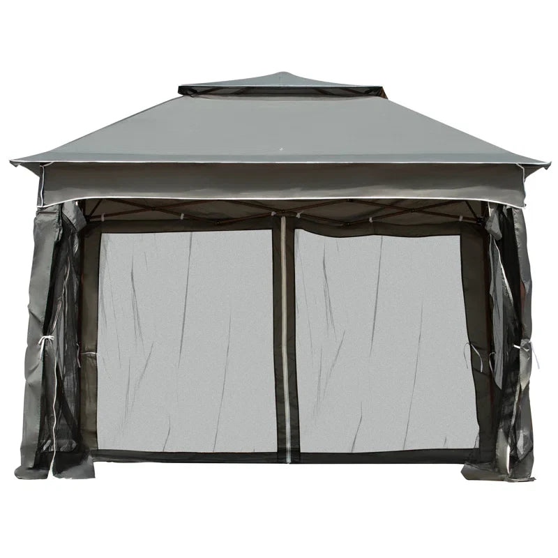 Arlmont & Co 11′ X Pop Up Canopy Gazebo, Outdoor Patio Shelter With Detachable Zipper Net. Instant Tent For Backyard And Garden. Dark Gray. 114 Sq Ft Shade