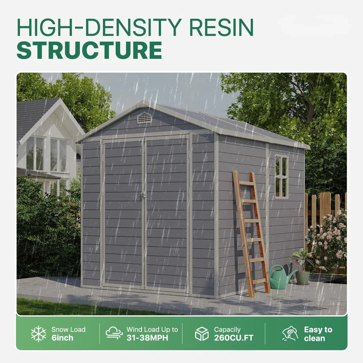 JoyDale 4×6 Ft Resin Outdoor Storage Shed With Built-in Ventilation & Lockable Door For Backyard