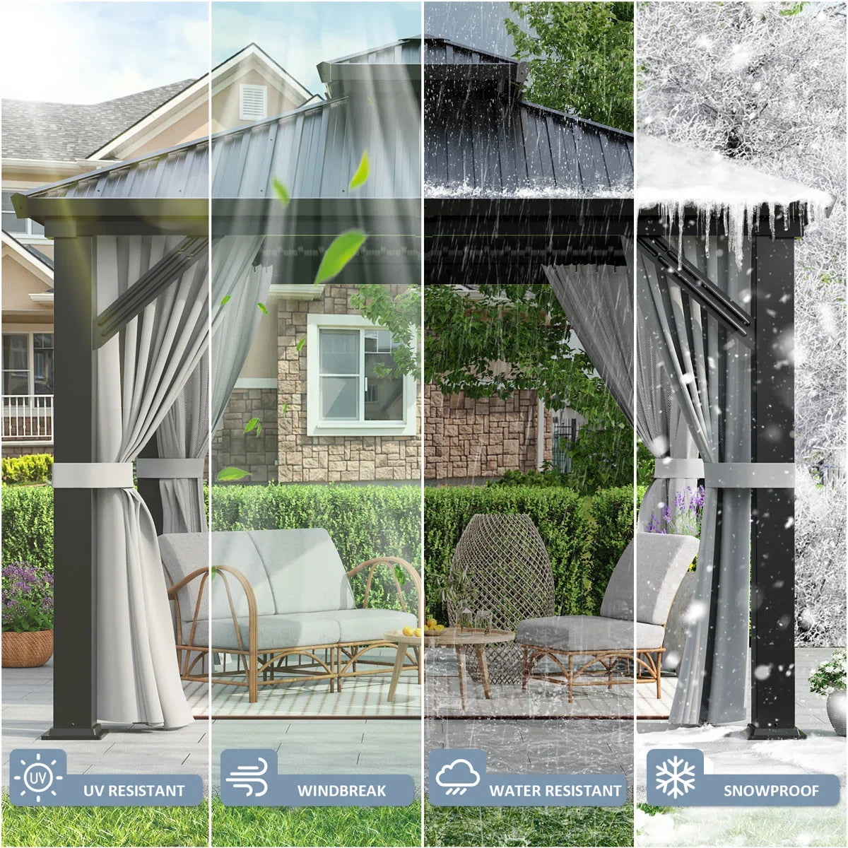 Polar Aurora 10 x 10 ft. Heavy-Duty Aluminum Frame Outdoor Gazebo with Double-Layer Galvanized Steel Roof, All-Weather Metal Gazebo Includes Curtains, Mesh Netting and Anchor Kit for Patio & Backyard