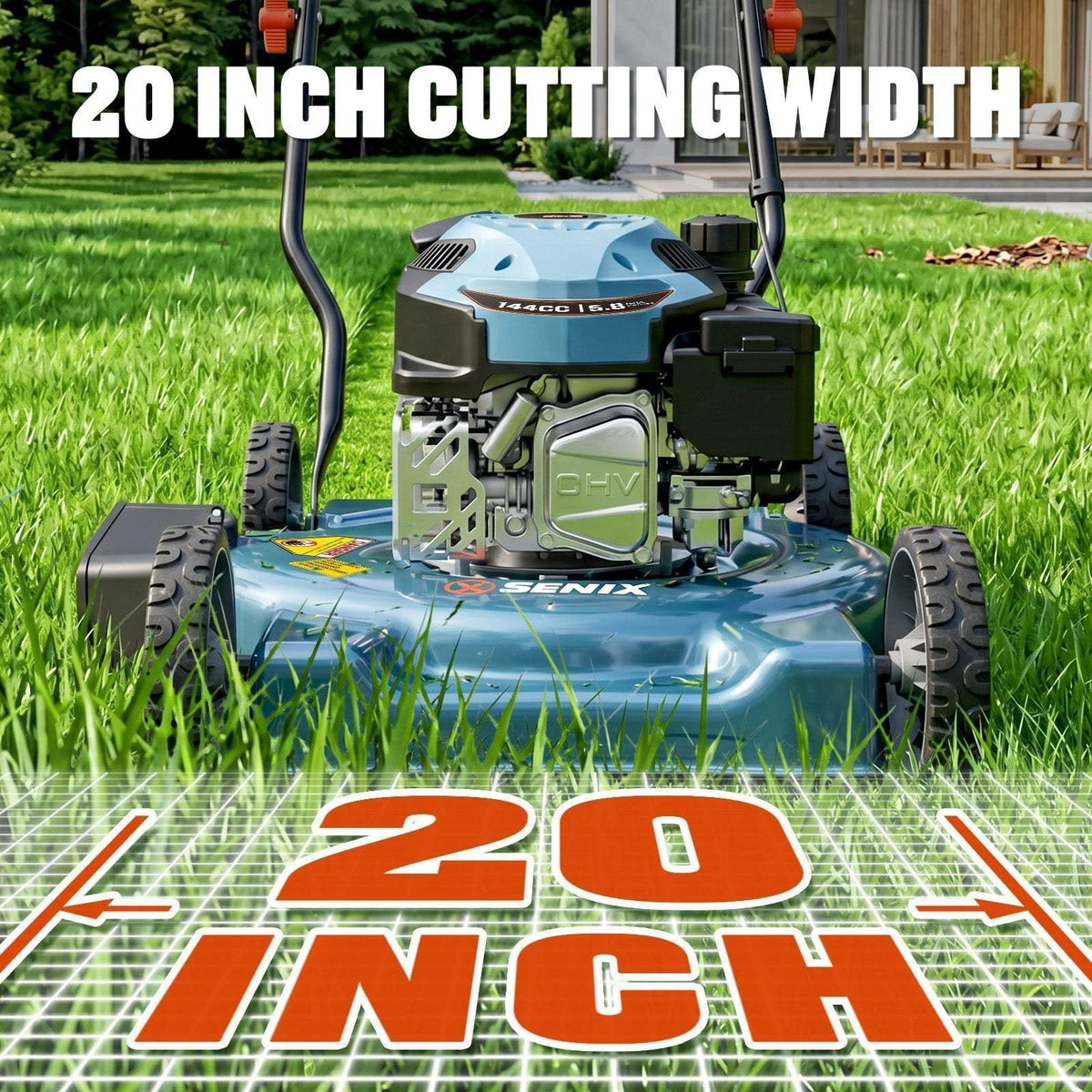 Senix 20″ 144cc 4-Cycle Gas Push Lawn Mower with Side Discharge LSPG-L4