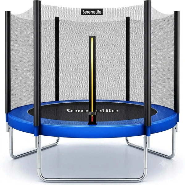SereneLife 8FT 10FT 12FT 14FT Outdoor Trampoline for Kids – Recreational Backyard Trampoline with Curved Safety Poles and Net Enclosure- ASTM Approval for Kids Adults