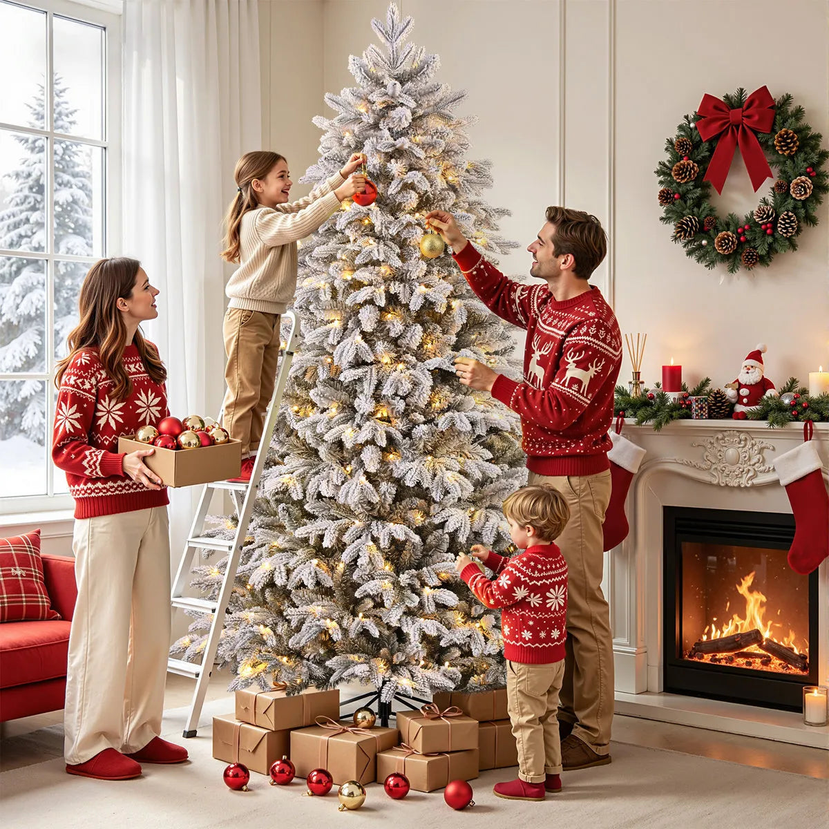 Snow Flocked PE Cedar Artificial Christmas Tree – Size 7.5 H’