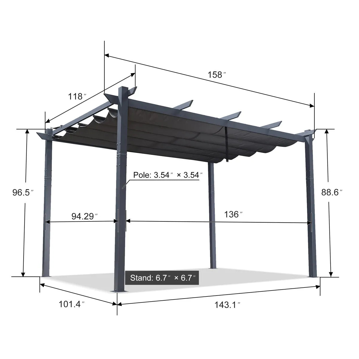 4m x 3m Aluminum Pergola Grey