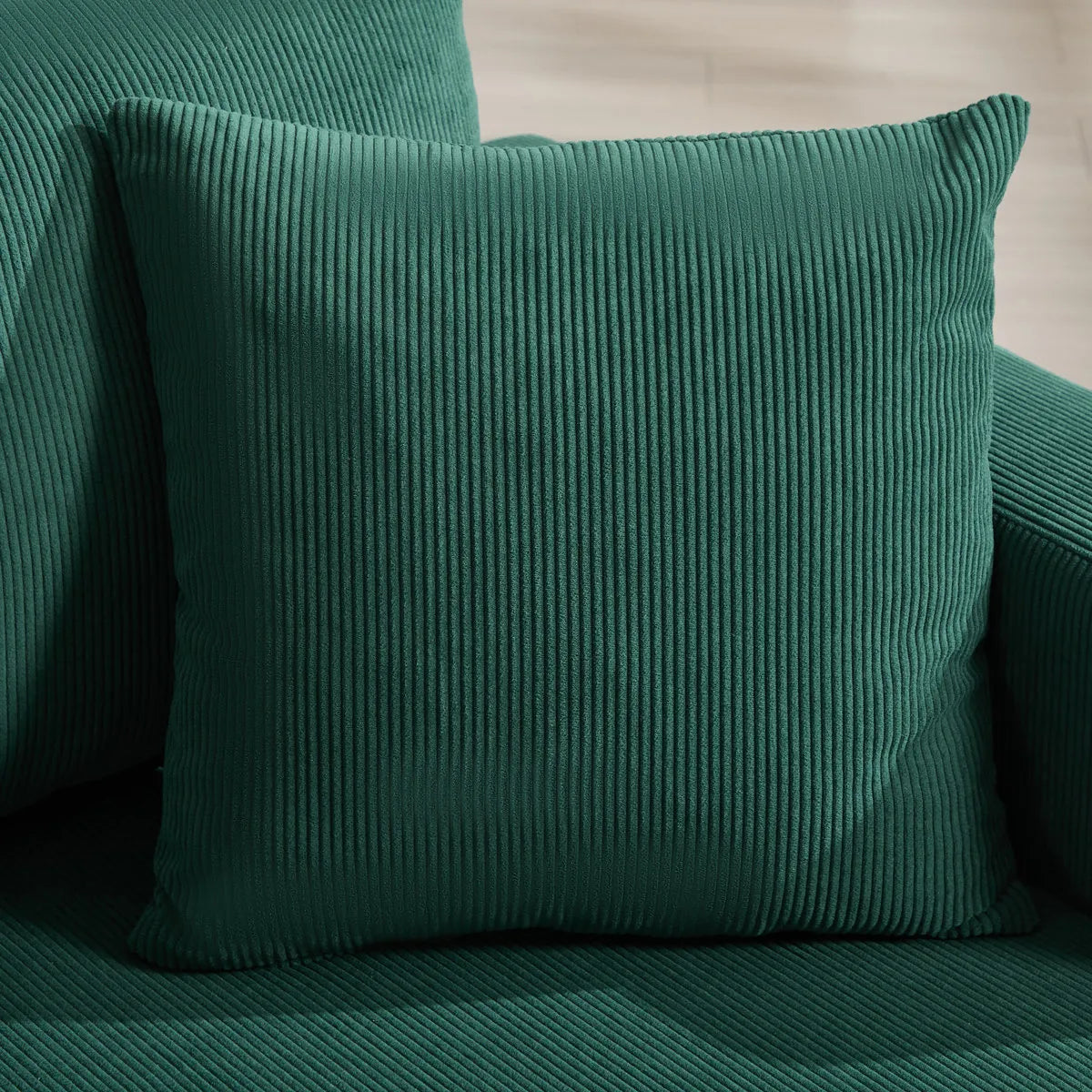 Corduroy Sofa with Square Armrests and 2 Throw Pillows (Set of 2)