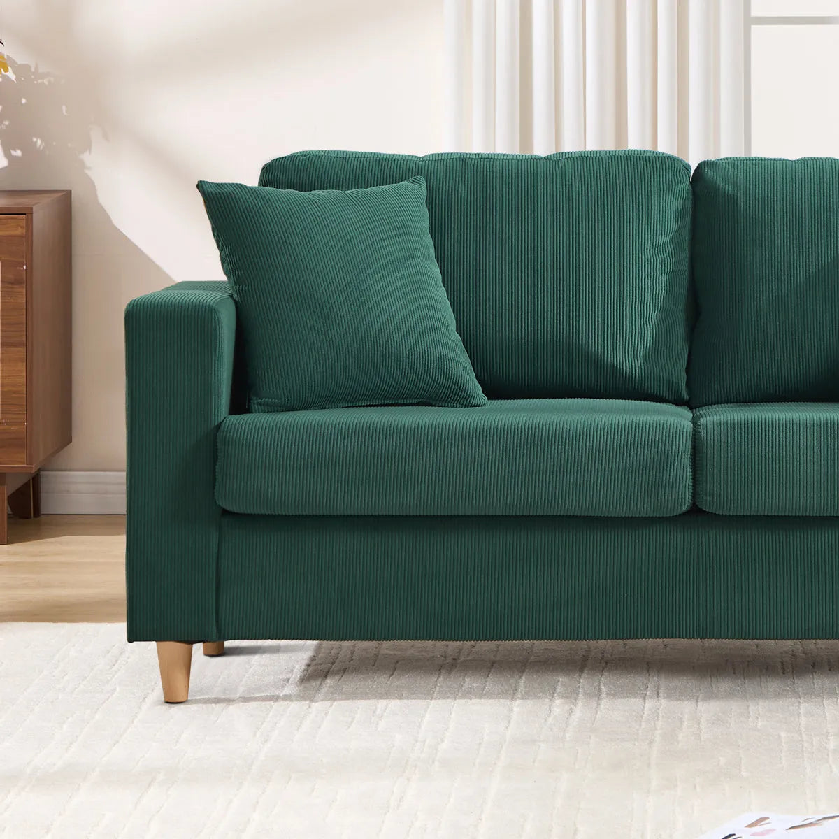 Corduroy Sofa with Square Armrests and 2 Throw Pillows (Set of 2)