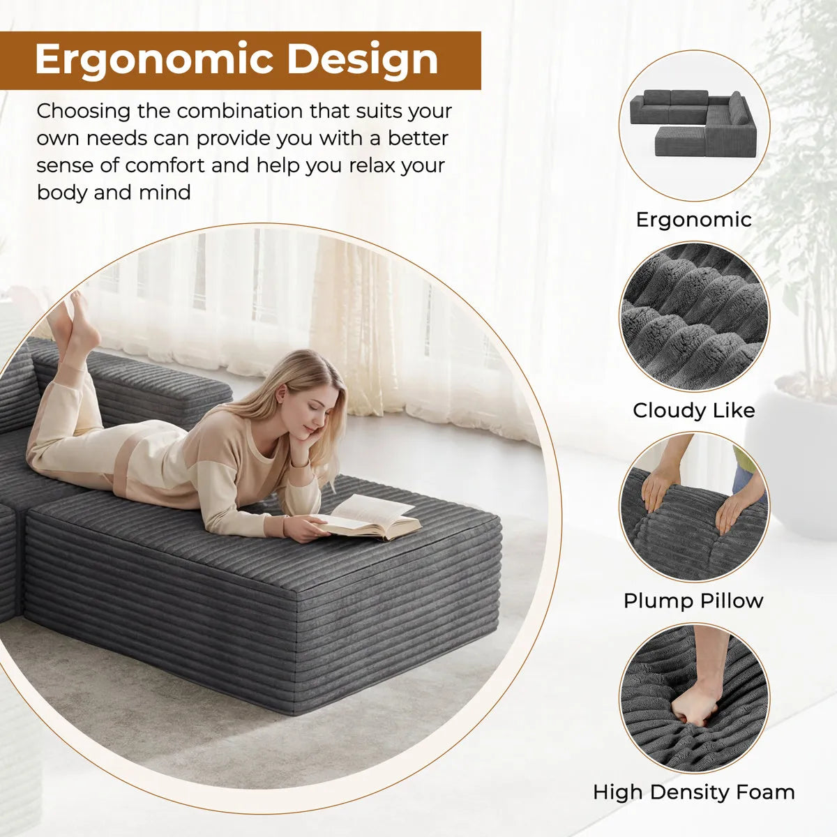 3 Seater Corduroy Sofa