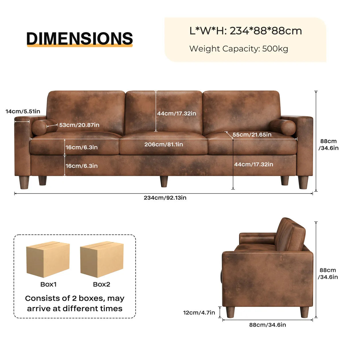3 Seater Faux Leather Sofa