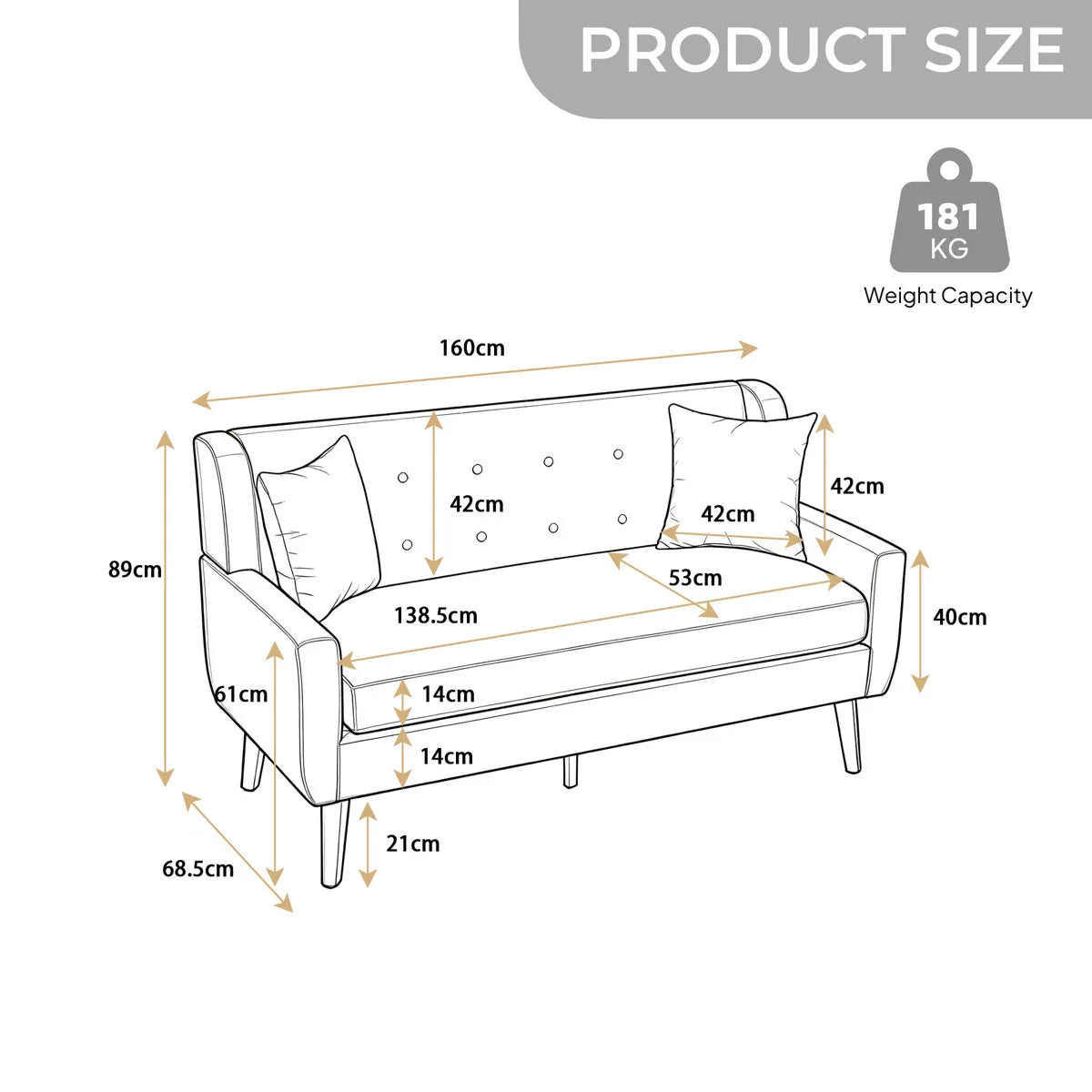 Jaqueze 159.9Cm Square Arms Sofa