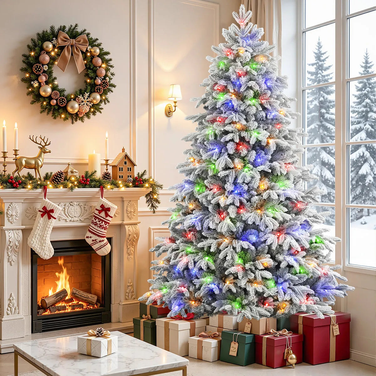 Snow Flocked PE Cedar Artificial Christmas Tree – Size 7.5 H’
