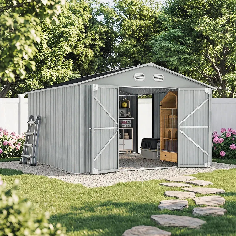 Mondawe 10-ft x 12-ft 3 Lockable Doors Metal Storage Sheds