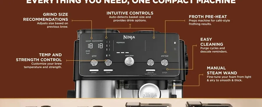 Ninja Luxe Caf Mini Espresso Machine & Drip Coffee Maker with Built-in Grinder