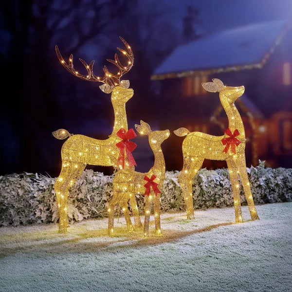 Premier Decorations Set of 3 Lit Gold Glitter Fabric Reindeer Family