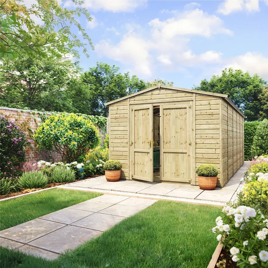 Pressure Treated Heavy Duty Garden Workshop Shed Tongue and Groove Windowless Double Doors