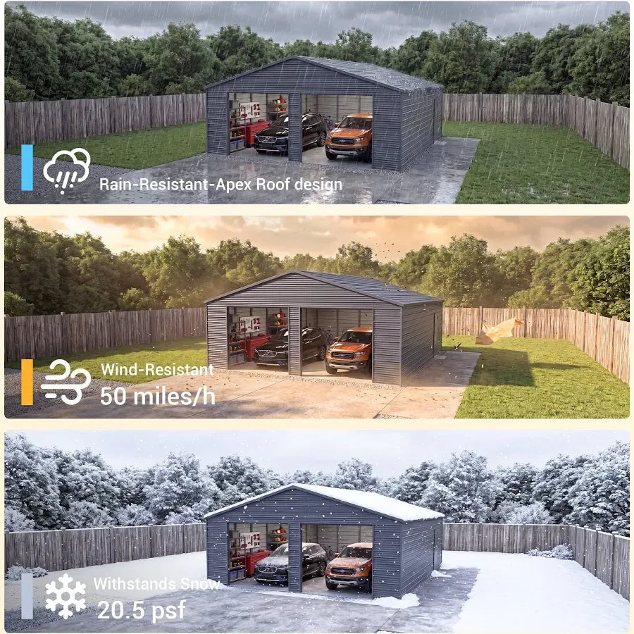 25 x 33ft Heavy Duty Metal Garage Shed Large Galvanized Steel Storage Building with Side Entry Door