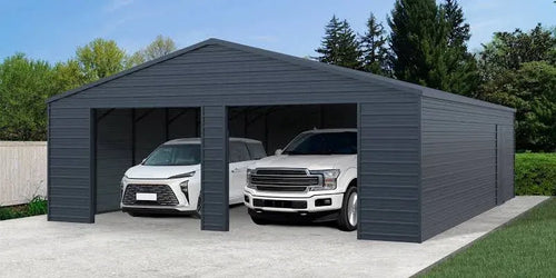 25 x 33ft Heavy Duty Metal Garage Shed Large Galvanized Steel Storage Building with Side Entry Door