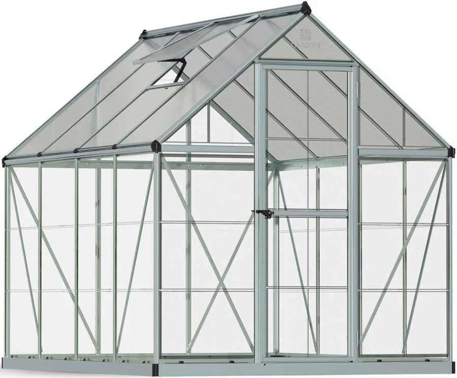 Hybrid 6′ x 8′ Greenhouse – Silver Aluminium Frame & Hybrid Polycarbonate Panels
