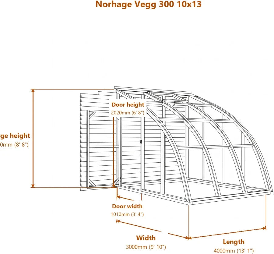 Norhage Vegg 300 10×13 Wooden Lean-To Greenhouse