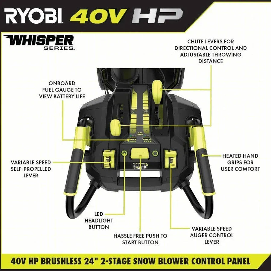 40V HP Brushless Whisper Series 24″ 2-Stage Cordless Electric Self-Propelled Snow Blower