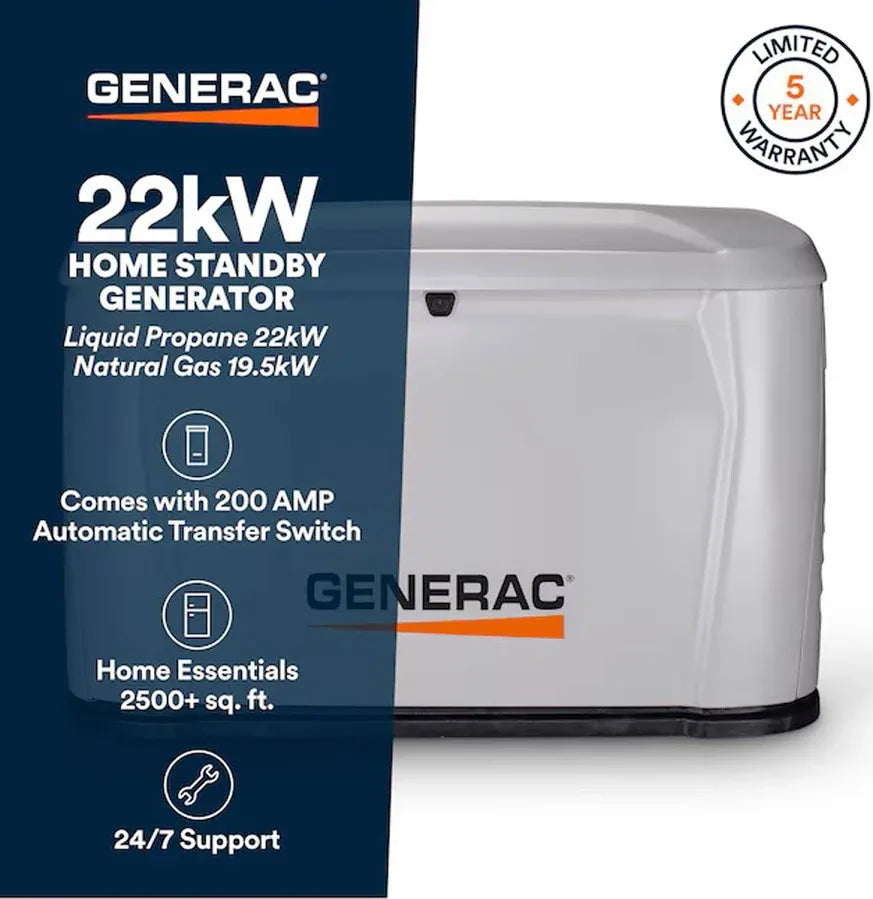 Generac Guardian 22kW Standby Generator 200A Switch 7043