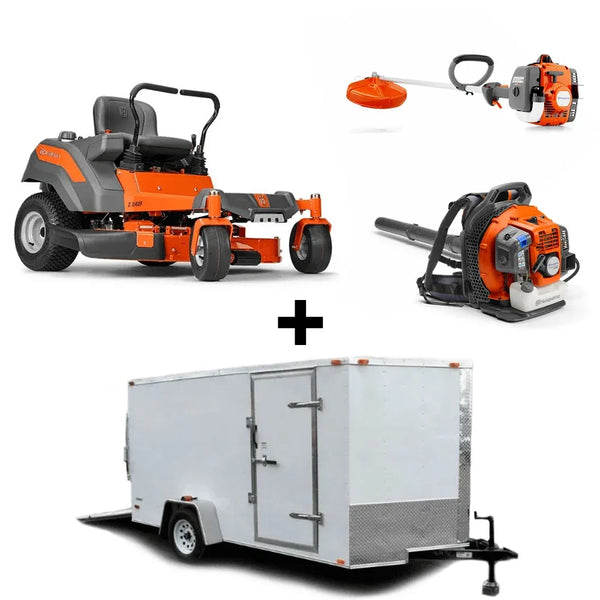 Husqvarna Z242F 21.5HP KAW Zero Turn Mower Encl Trailer Handheld Bundle